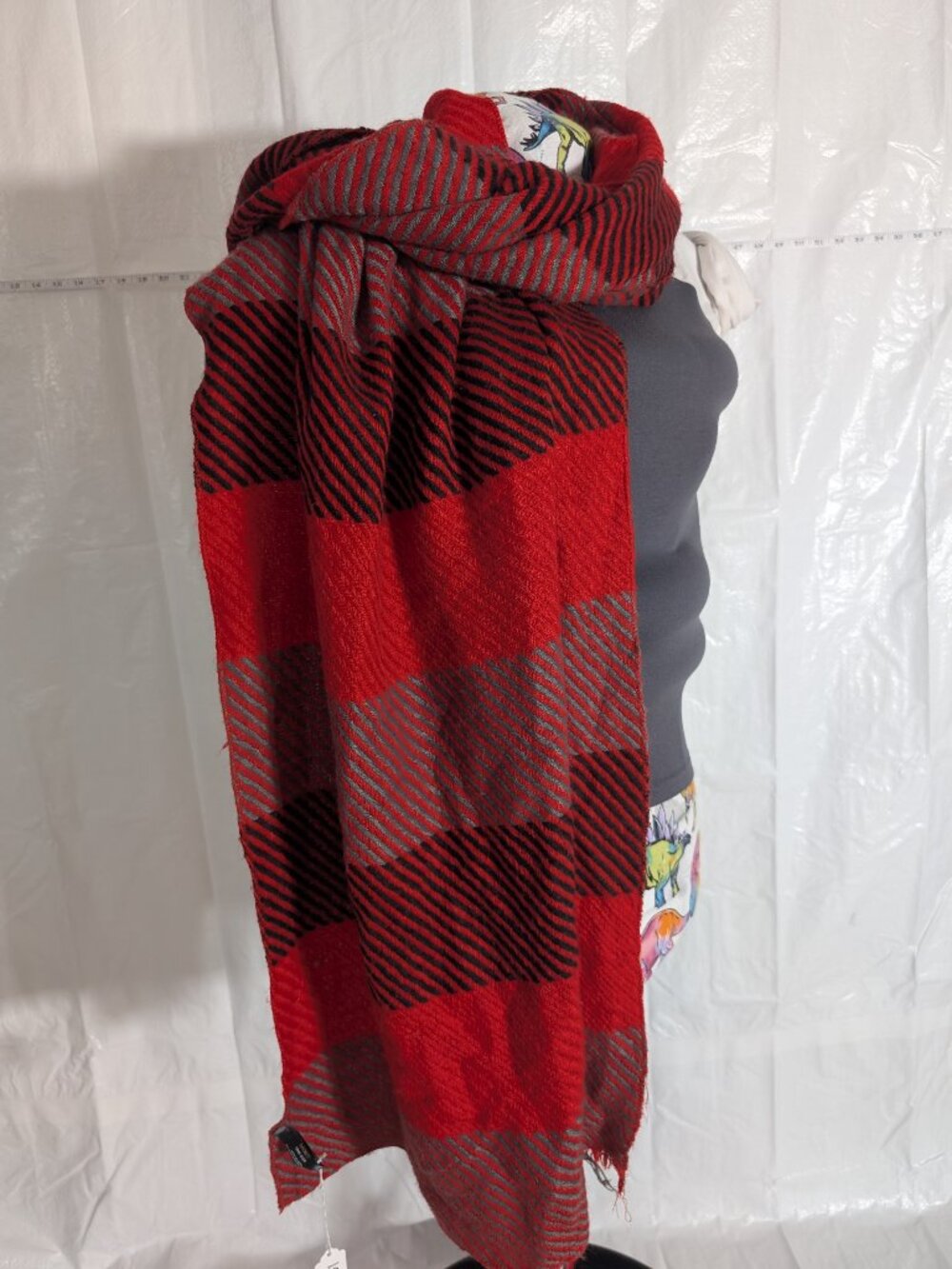 Mixit Oversized Plaid Blanket Scarf Red Gray Black One Size Wrap Shawl